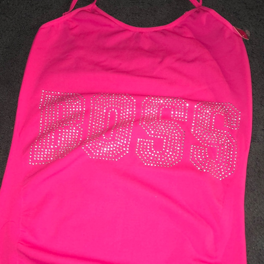 Pink “boss” jeweled tank top